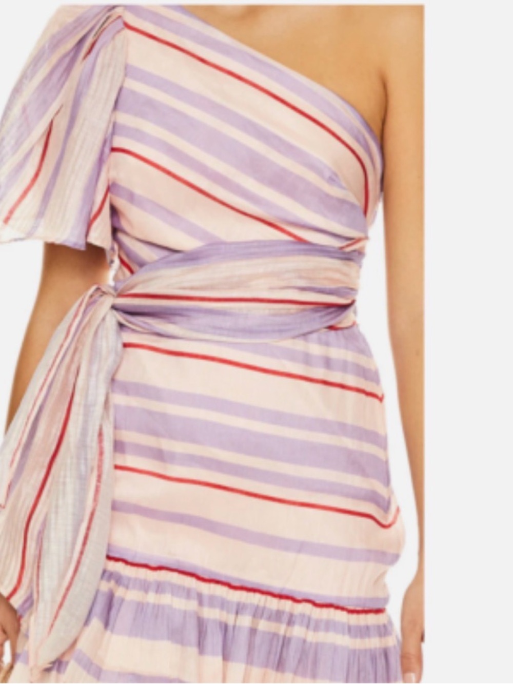 One-Shoulder Mini Dress in Lavender & Cream Stripe